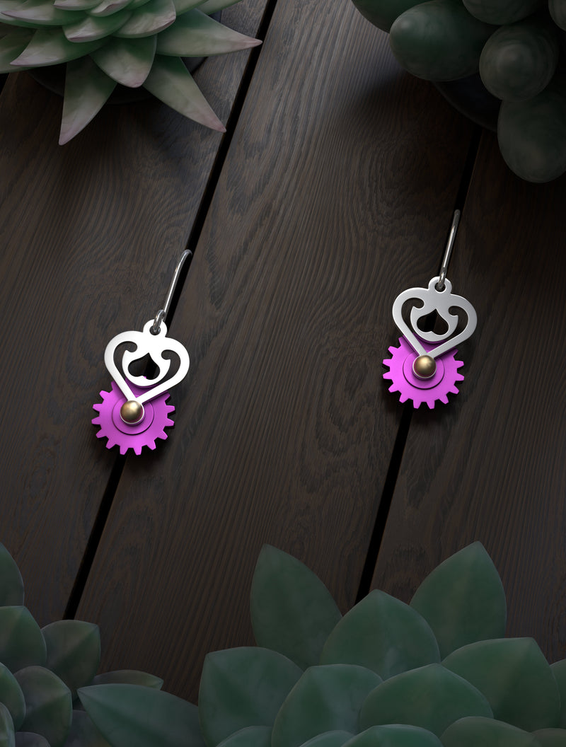 Floral Heart | Drop Earrings with Gears