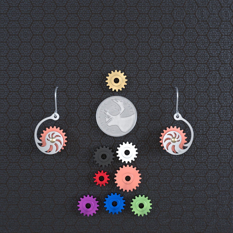Fibonacci Shell | Drop Earrings with Gear