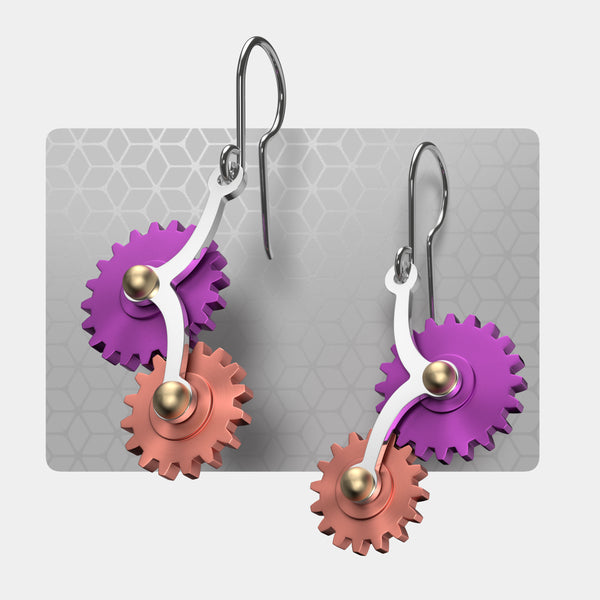 Arc with 2 Gears | Drop Earrings