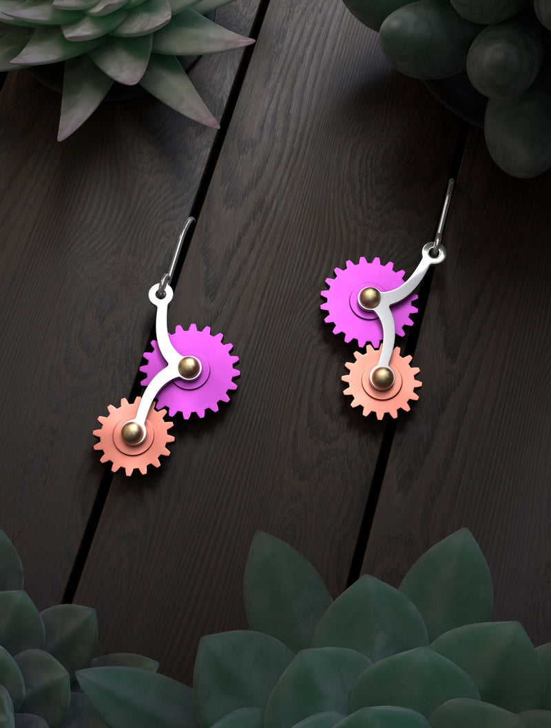 Arc with 2 Gears | Drop Earrings