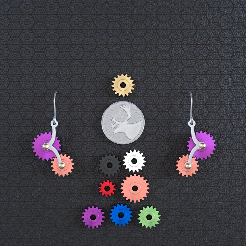 Arc with 2 Gears | Drop Earrings