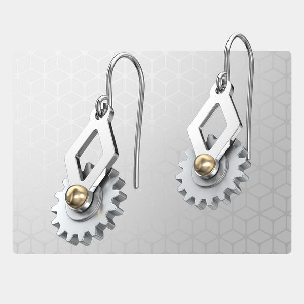 Ace of Diamonds | Drop Earrings with Gear